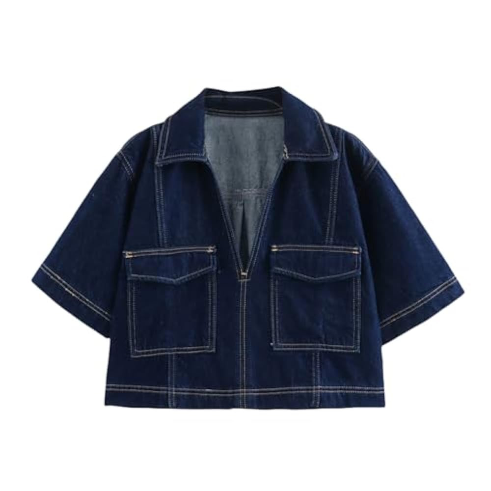 Womens V Neck Denim Crop Tops Summer Y2k Going Out Jean Shirts, Retro Denim Vest, Loose Fit Short... | Amazon (US)