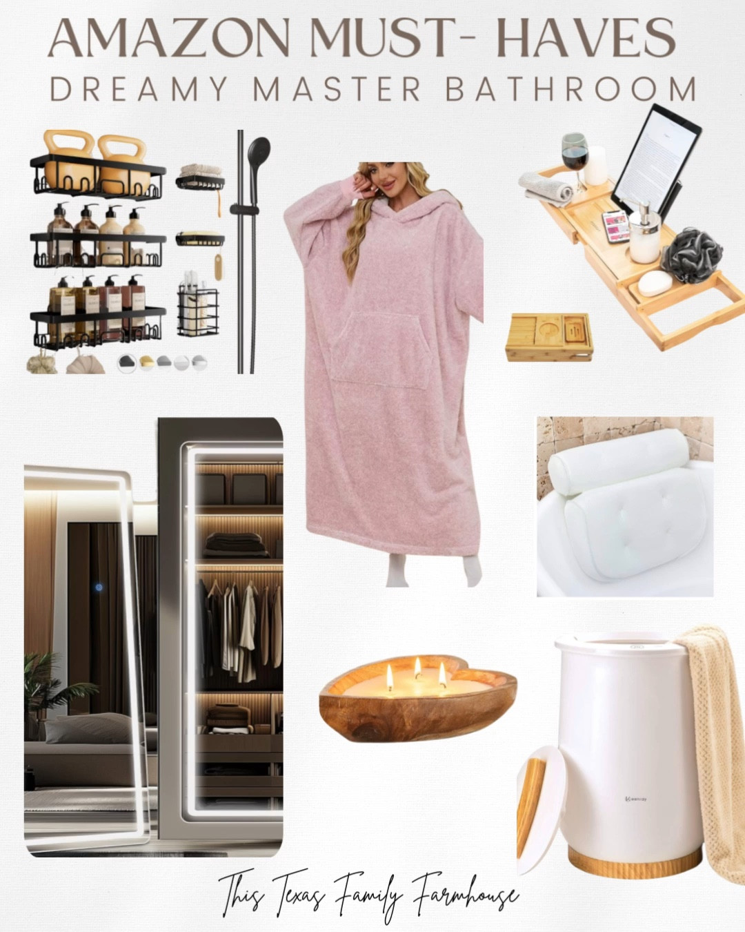 Dreamy Master Bathroom Finds! 🧖🏻‍♀️ ✨ 

Amazon finds | Master Bathroom | lighted mirror | towel warmer | blanket | heart candle | shower organizers | sink organizers | spa day | home finds

#LTKFindsUnder100 #LTKWatchNow #LTKHome