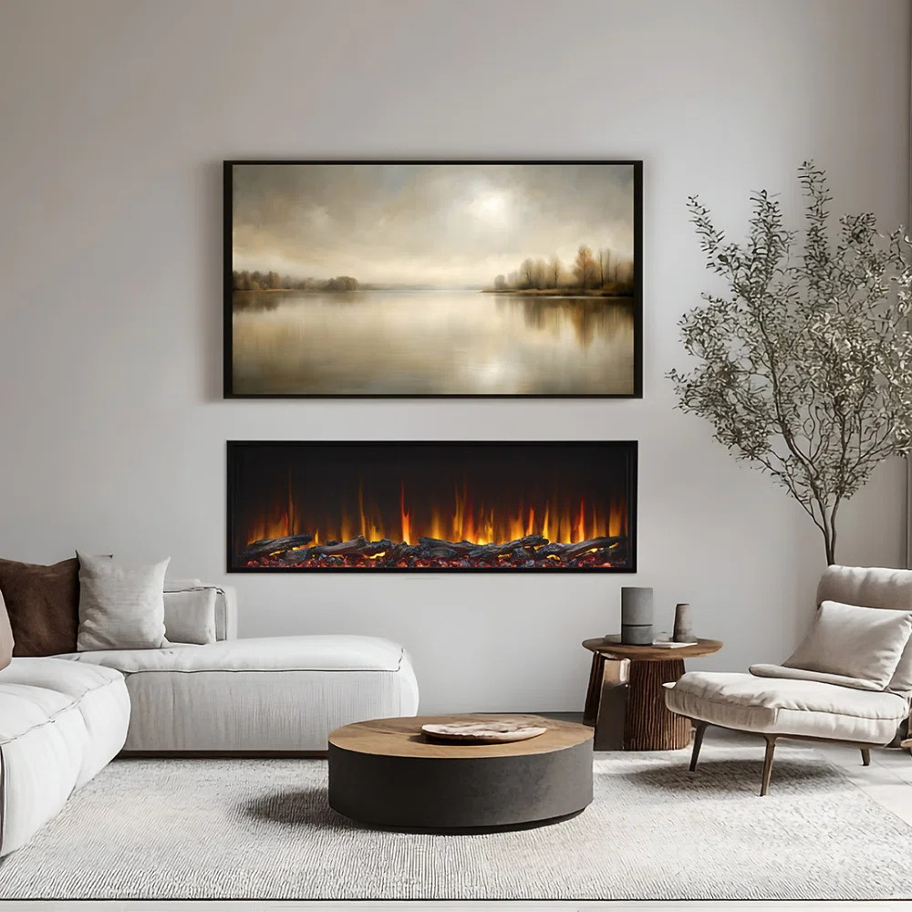 Scion 55-Inch Linear Recessed Smart Electric Fireplace - Multi-Color Flame & Crackling Fire Sound... | Wayfair North America