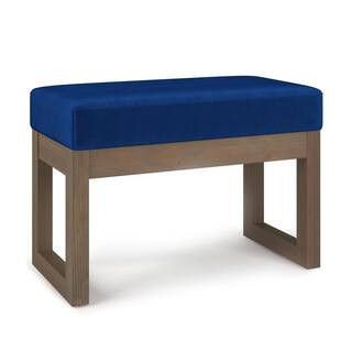 Milltown Blue Upholstered Velvet Fabric Rectangle Footstool Ottoman 27 in. W Ottoman | The Home Depot