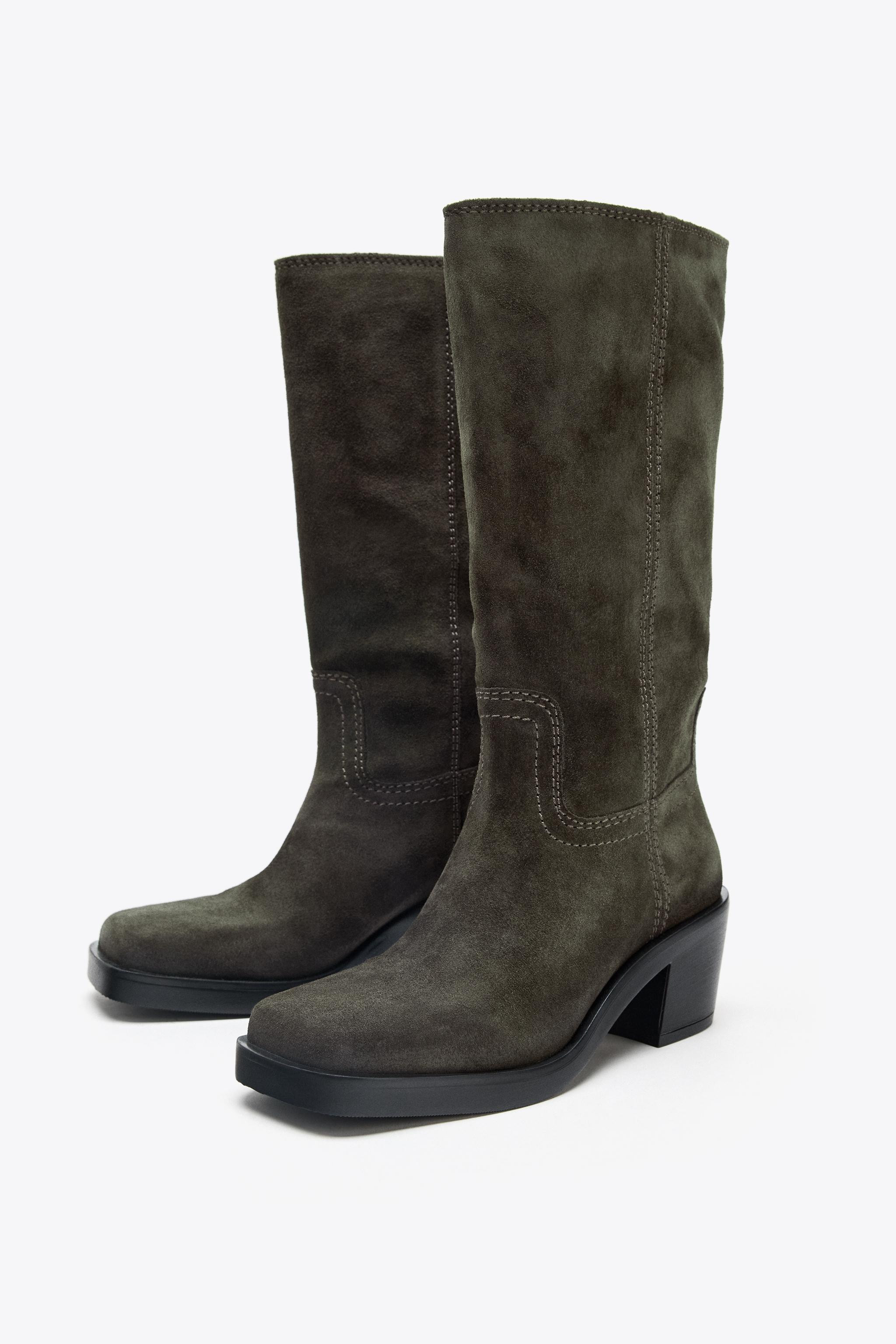 SPLIT LEATHER TOPSTITCHED BOOTS | Zara US
