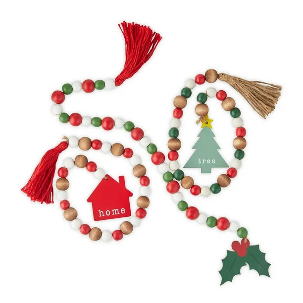 Holiday Time Christmas 32 inch Set Of 3 Wood Bead Garland Christmas - Walmart.com | Walmart (US)