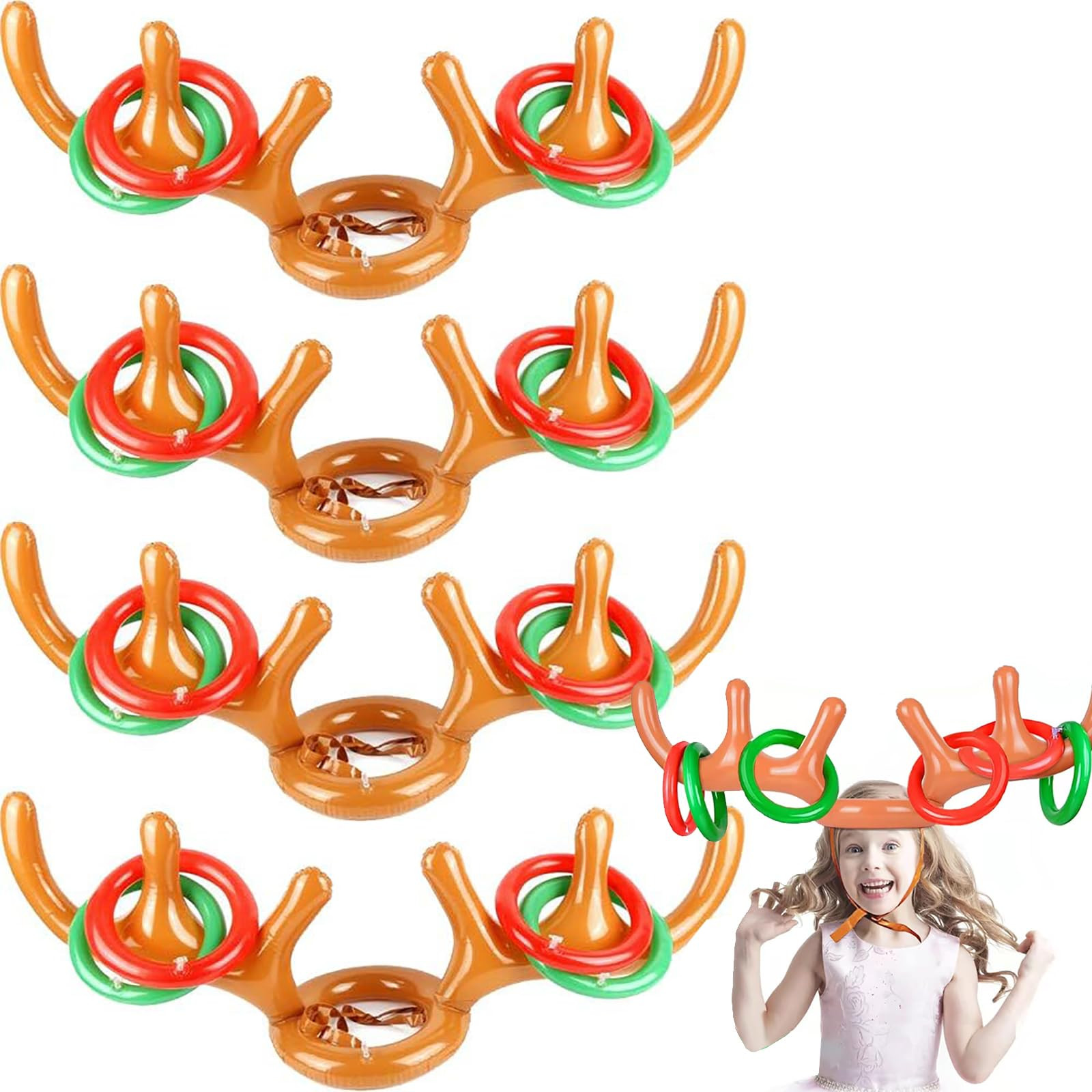 LUOBO 4 Pcs Inflatable Reindeer Antler Ring Toss Game,Antlers Ring Hook Game, Christmas Party Ant... | Amazon (US)