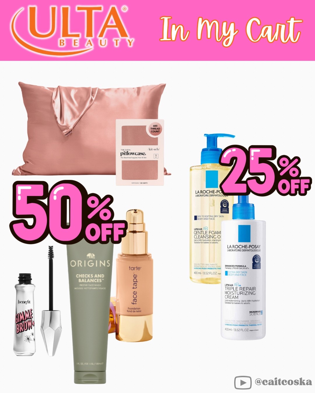 Here’s what made it into my cart during Ulta’s 21 Days of Beauty Bonus Day!

50% Off Steals I’m Shopping:

Tarte Face Tape Foundation: Flawless, buildable coverage with a skin-like finish. This is a repeat buy for me because I loved it so much. 

Silk Pillowcase: I’m a curly hair girl ready to add some luxury to my hair routine.

Benefit Gimme Brow: My ride-or-die brow gel for natural, full brows in no time at all.

Origins Cleanser: I’ve loved their products for years so I am excited to try this out.

25% Off La Roche-Posay Faves:

Lipkar Repair Cream: A holy grail product I always repurchase. Lightweight, hydrating, and dermatologist-recommended.

Foaming Cleanser: Can’t wait to try it, everything I’ve used from this brand has delivered serious results.

Shop my cart now on the LTK app before these bestsellers sell out!

#LTKSaleAlert #LTKFindsUnder50 #LTKBeauty