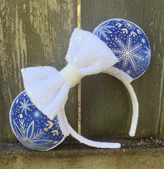 Winter Wonderland Minnie Ears, Snowflake Minnie Ears, Blue and White Minnie Ears, Sequin Minnie E... | Etsy (US)