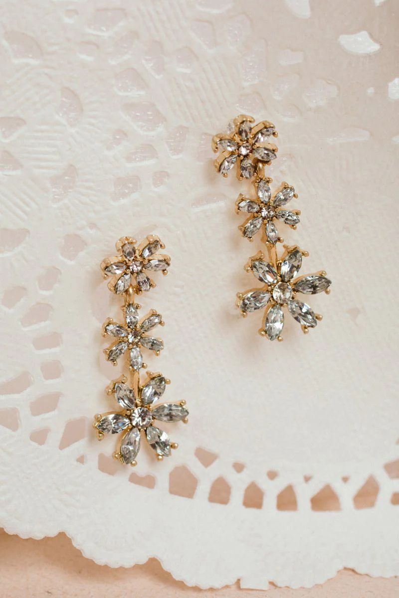 Samantha Flower Crystal Drop Earrings | Morning Lavender