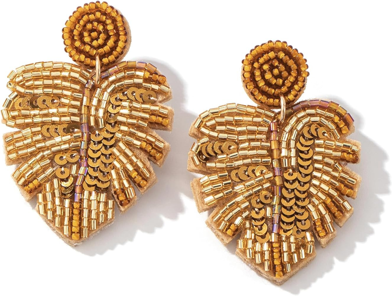 Beaded palm leaf earrings boho - handmade tropical Monstera dangle earrings for summer beach vaca... | Amazon (US)