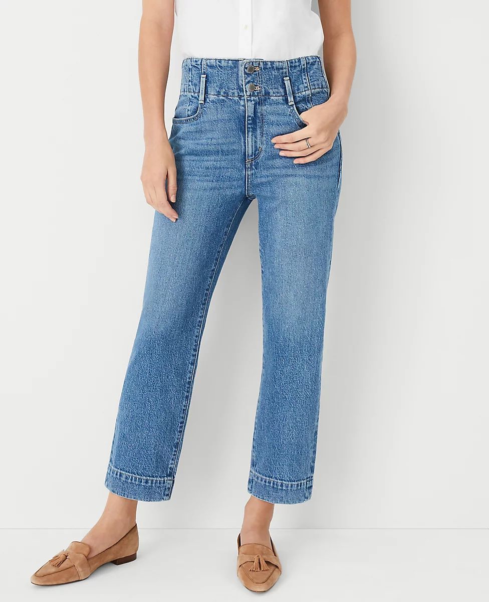 Sculpting Pocket High Rise Corset Easy Straight Jeans in Classic Light Indigo Wash | Ann Taylor (US)