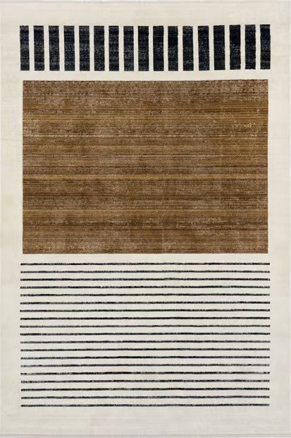 Beige Anette Block Striped 6' 7" x 10' Area Rug | Rugs USA