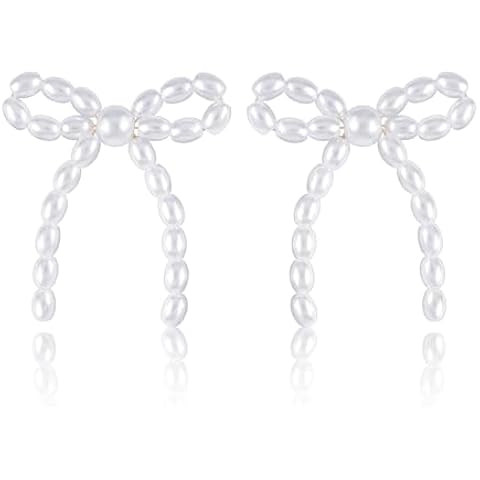 Gold Silver Bow Earrings Vintage Bow Knot Earrings Tassel Pearl Rhinestone Ribbon Drop Earrings J... | Amazon (US)