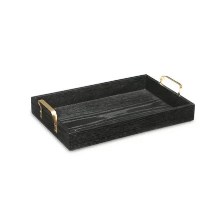 Home Decorative Black Wood Tray with Side Gold Handles | Walmart (US)