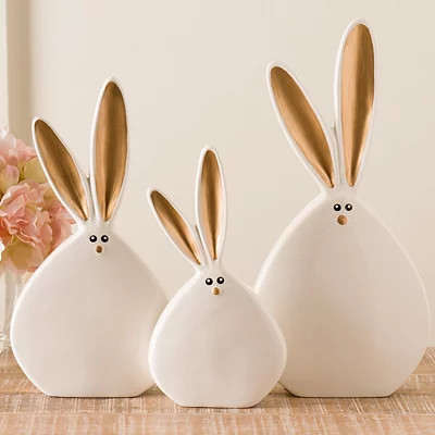 Ceramic Bunny Figurines with Gold Ears, Set of 3, White/Gold, 5.91W x 3.54D 12.01H , Metal | Kirkland's Home | Kirklands
