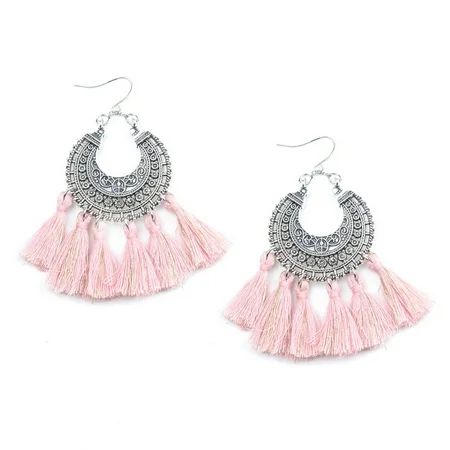 Multicolor Fringe Earrings Pink 1 Pair Vintage Women Boho Tassel Earring Bohemia Ethnic Ears Hook Je | Walmart (US)