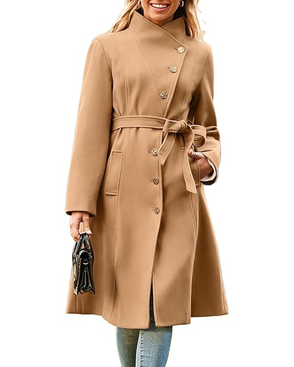 GRACE KARIN Womens Trench Coat 2024 Winter Casual Notch Lapel Single Breasted Belted Midi Peacoat... | Amazon (US)