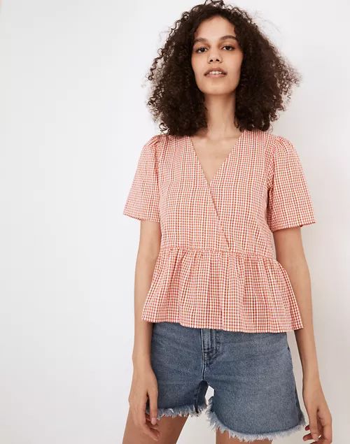 Crossover Peplum Top in Textured Gingham Check | Madewell
