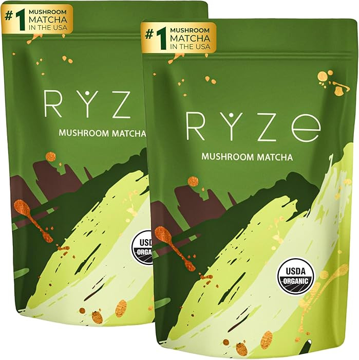 RYZE SUPERFOODS Mushroom Matcha Starter Kit, USDA Organic with 6 Adaptogenic Mushrooms and Ceremo... | Amazon (US)