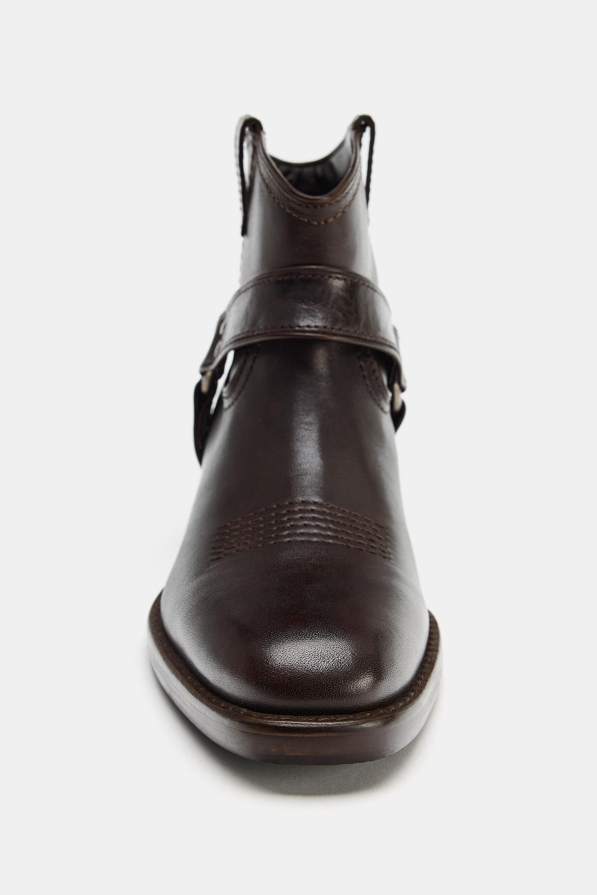 LEATHER COWBOY ANKLE BOOTS WITH RINGS | Zara US