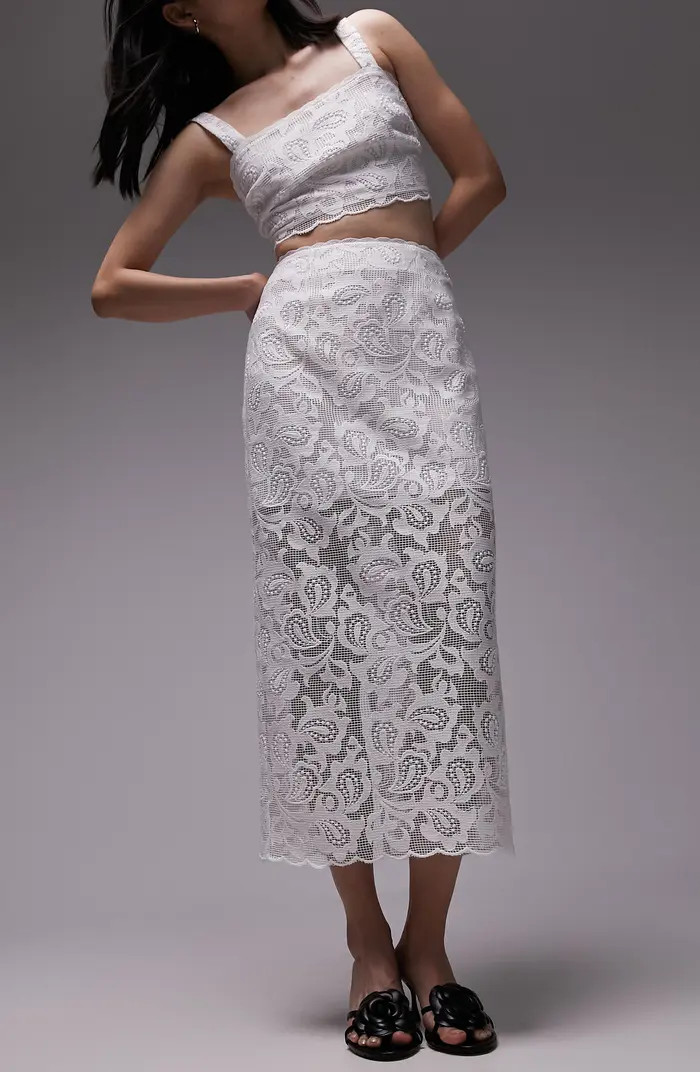 Topshop Premium Lace Detail Midi Skirt | Nordstromrack | Nordstrom Rack