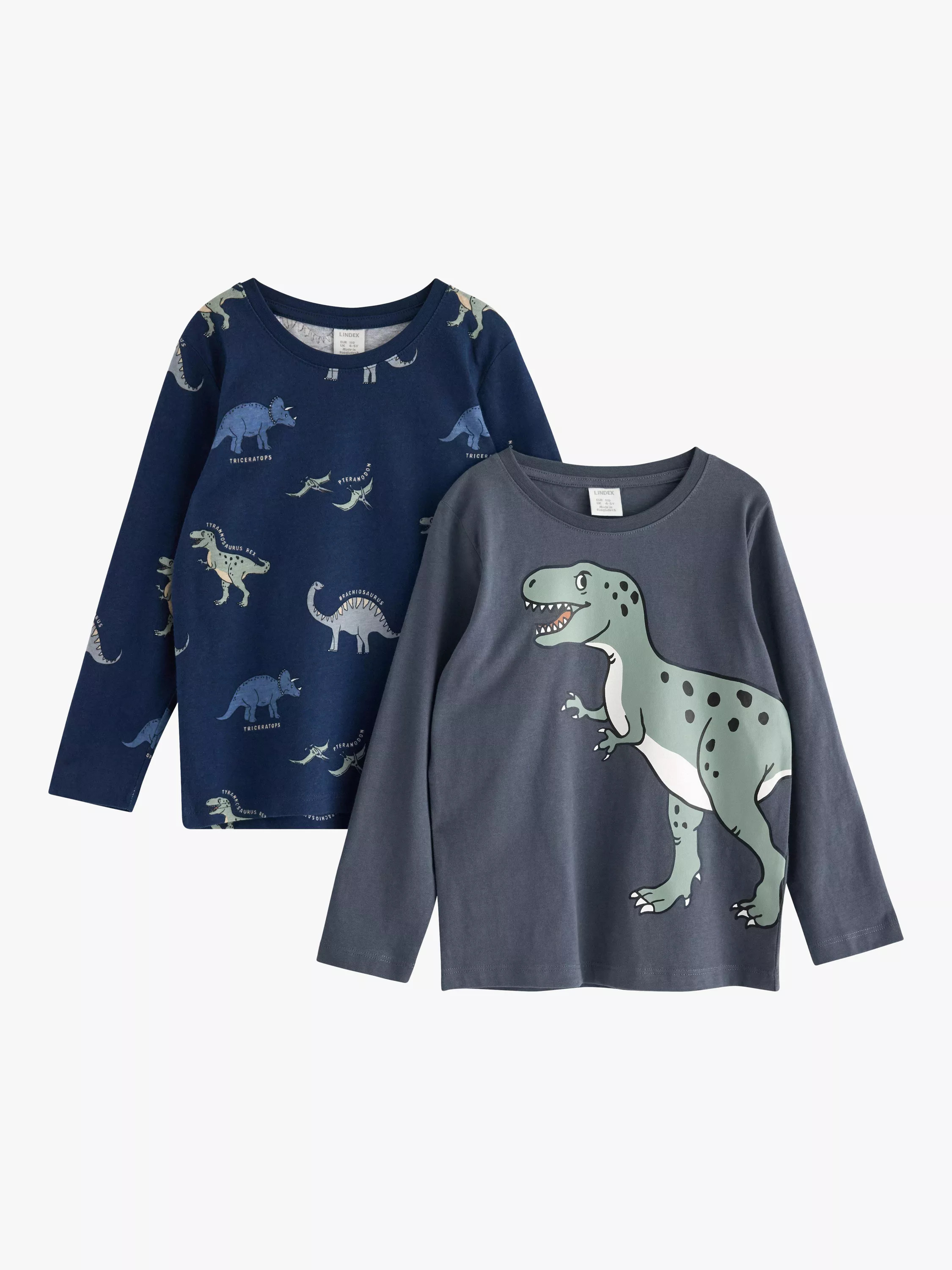 Lindex Kids' Cotton Dinosaur Long Sleeve Top, Pack of 2, Dark Grey | John Lewis (UK)