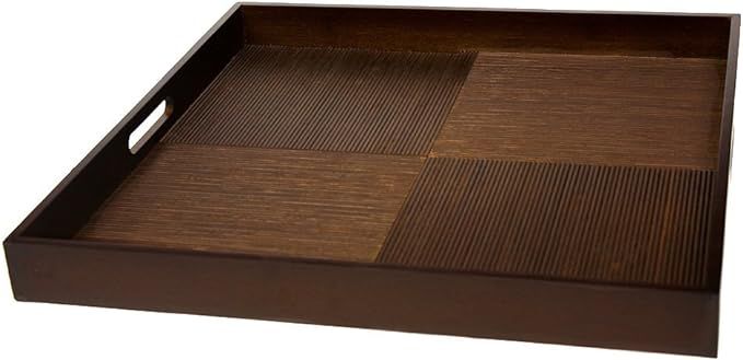 Simply Bamboo Brown Extra Large Square Ribbed Bamboo Serving Tray | Decorative Platters for Ottom... | Amazon (US)