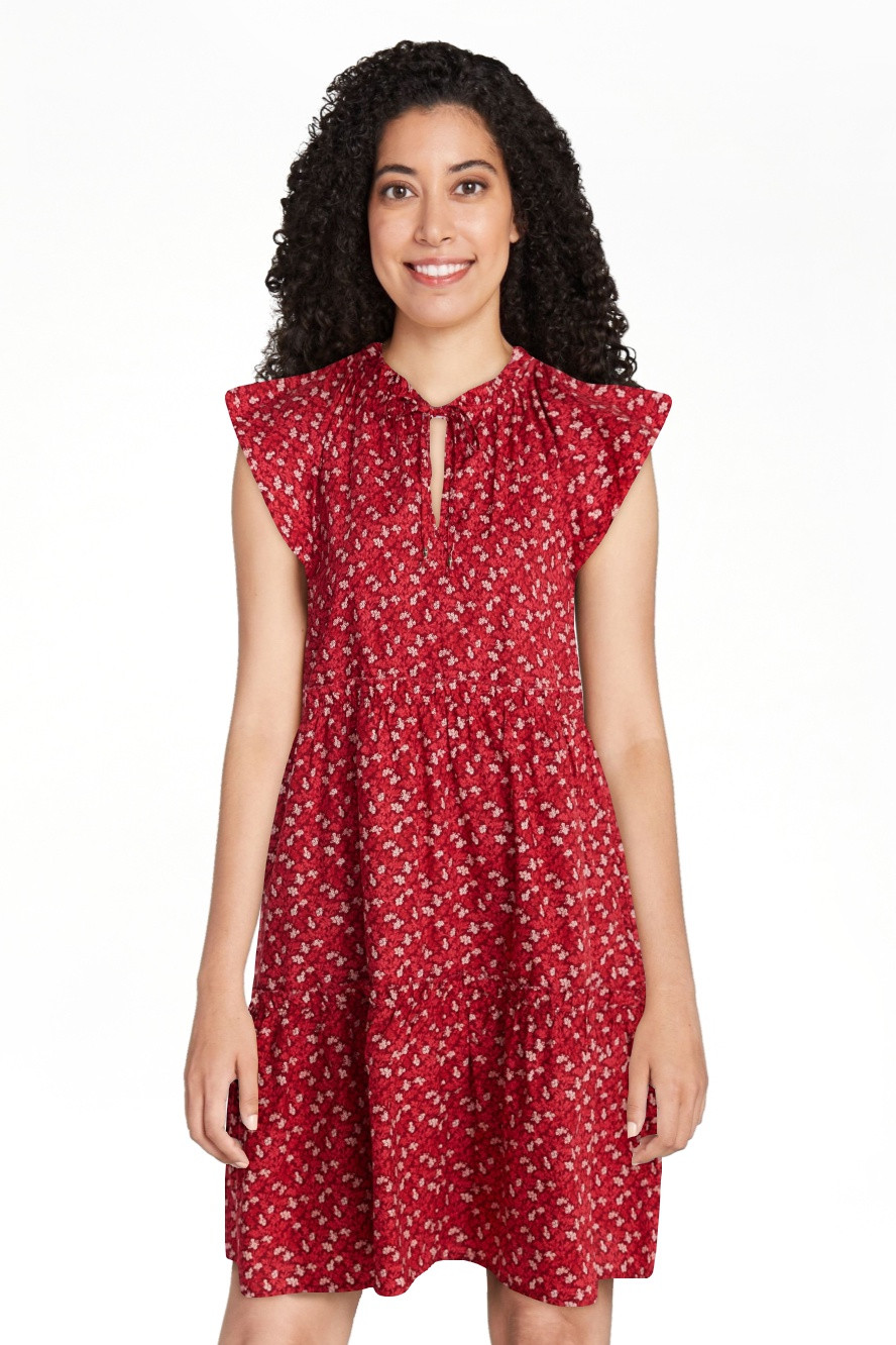Time and Tru Women's and Women's Plus Tiered Cotton Mini Dress with Flutter Sleeves, Sizes XS-4X | Walmart (US)