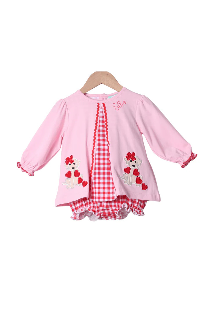 Applique Sweetheart Puppy Skirted Bubble | The Smocked Flamingo