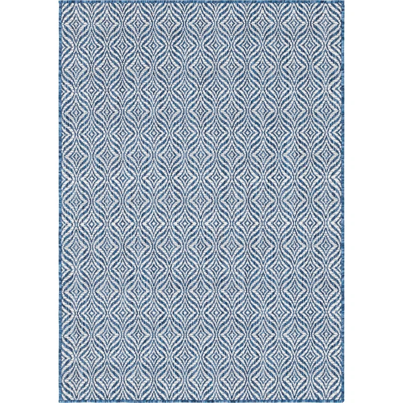 Lithonia Navy Geometric Navy Blue/Ivory Indoor/Outdoor Area Rug | Wayfair North America
