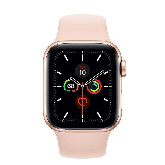 Apple Watch Series 5 GPS, 44mm Gold Aluminum Case with Pink Sand Sport Band - S/M & M/L | Apple (US)