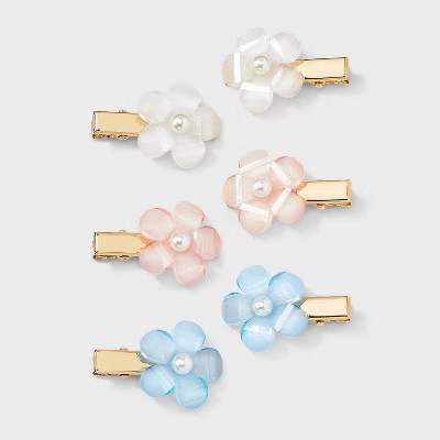 Girls' 6pk Mini Flower Clip Set with Pearls - art class™ | Target
