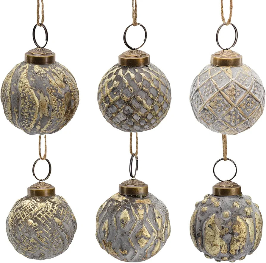 AuldHome Farmhouse Ball Ornaments (Set of 6, 2", Silver); Distressed Metal Tin Glass Ball Vintage... | Amazon (US)