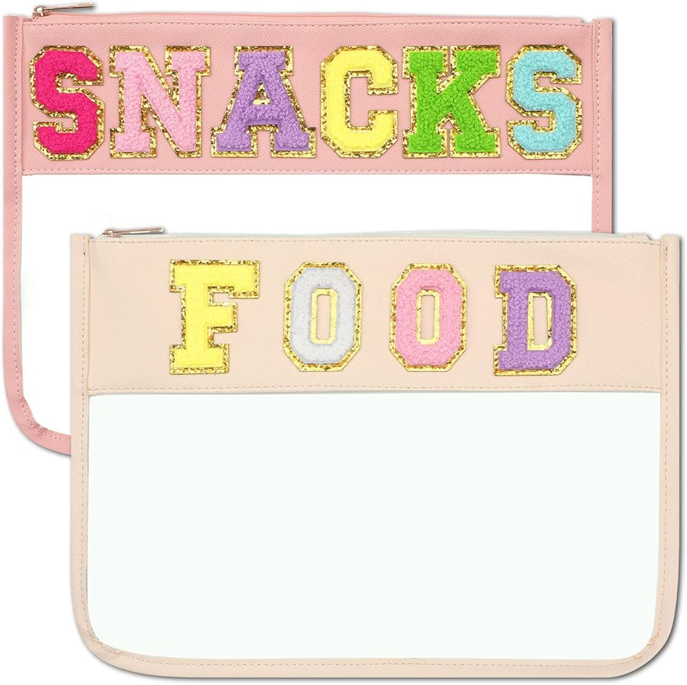 2 Pack Chenille Letter Clear Bag Purse Monogram Clear Travel Patch Pouch Glitter Varsity Patch Cl... | Amazon (US)