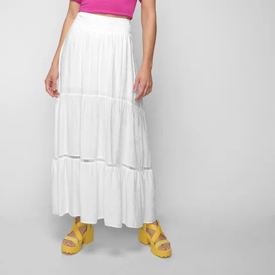 Saia Oh, Boy! Midi Evasê Cintura Alta - Off White | Zattini (BR)
