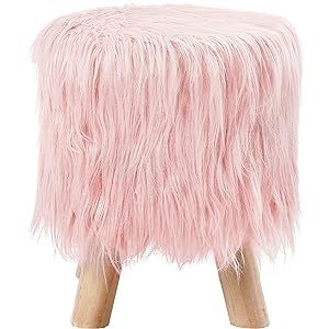 BirdRock Home Pink Faux Fur Foot Stool Ottoman – Soft Compact Padded Seat - Living Room, Bedroo... | Amazon (US)