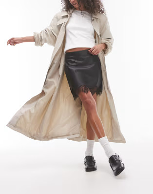 Topshop faux leather lace insert mini skirt in black | ASOS (Global)