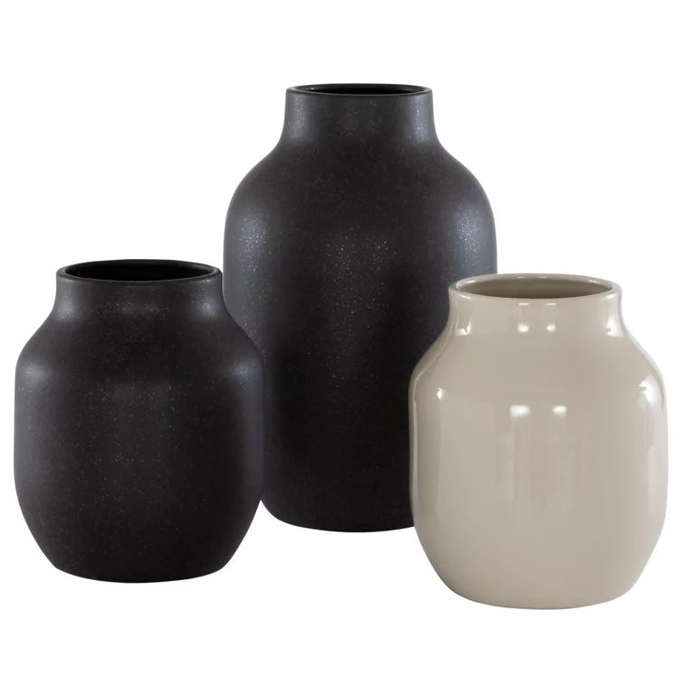 SAFAVIEH Raya Solid Rustic Ceramic Vase, Set of 3, Charcoal & Beige | Walmart (US)