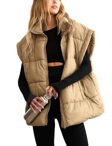 APAFES Women Winter Oversized Puffer Vest Quilted Lightweight Stand Collar Sleeveless Padded Puff... | Amazon (US)