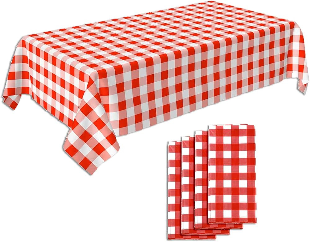 Pack of 4, Picnic Tablecloth, Red and White Checkered Tablecloth, Plastic Tablecloth, Disposable ... | Amazon (US)