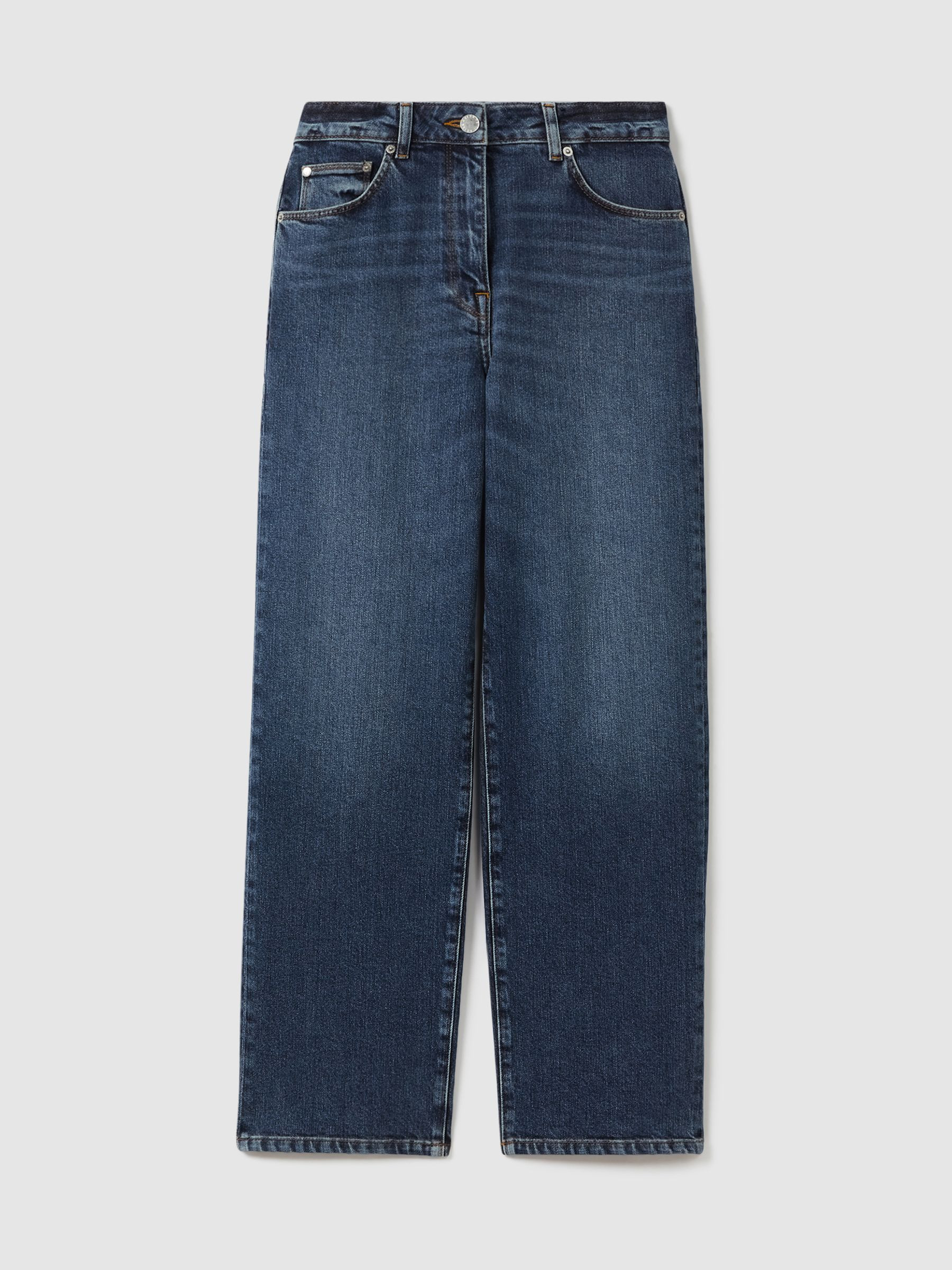 Mid-Rise Straight-Leg Jeans in Mid Blue | Reiss UK