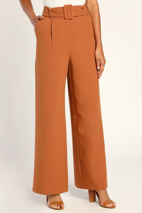 Dress It Up Brown Belted High-Waisted Wide Leg Pants | Lulus (US)