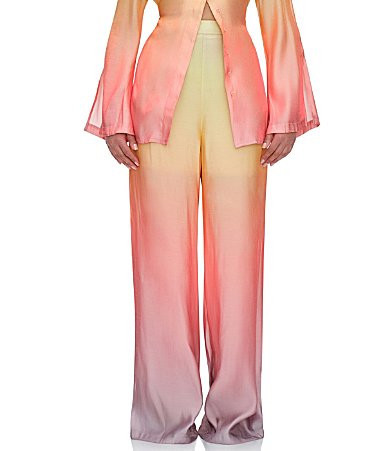 Andrea Iyamah Bata Light Ombre Chiffon Straight Leg Pants - L | Dillard's