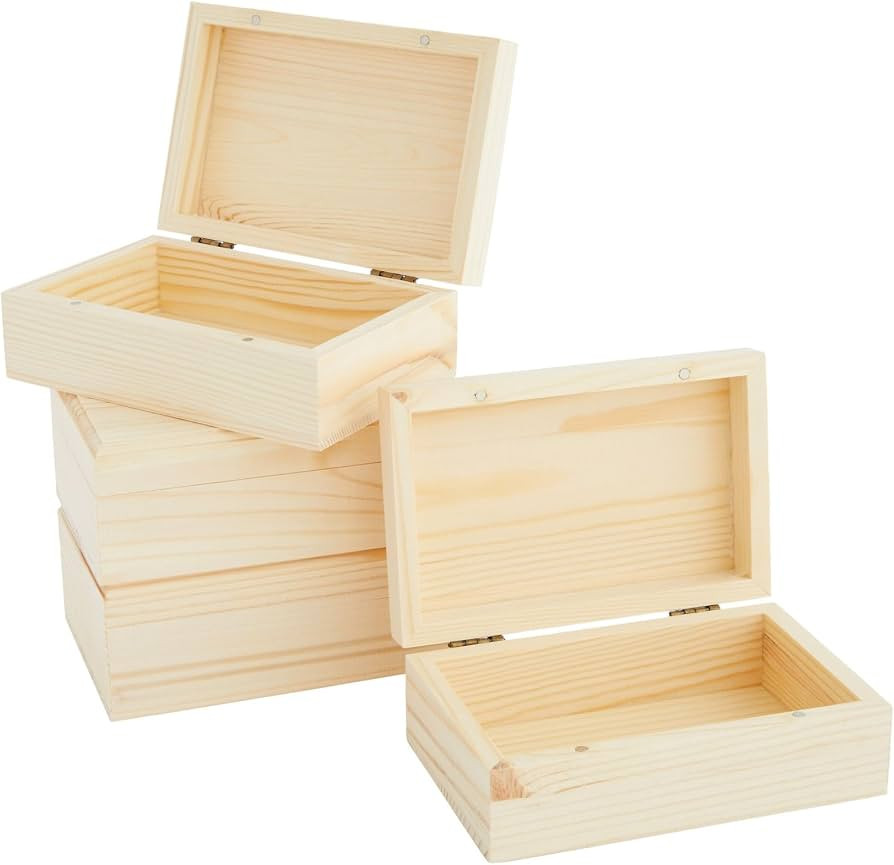 Bright Creations Wooden Boxes - 4 Pack, 5.5 x 3.5 x 2 in, Unfinished Pinewood - Wood Box with Hin... | Amazon (US)