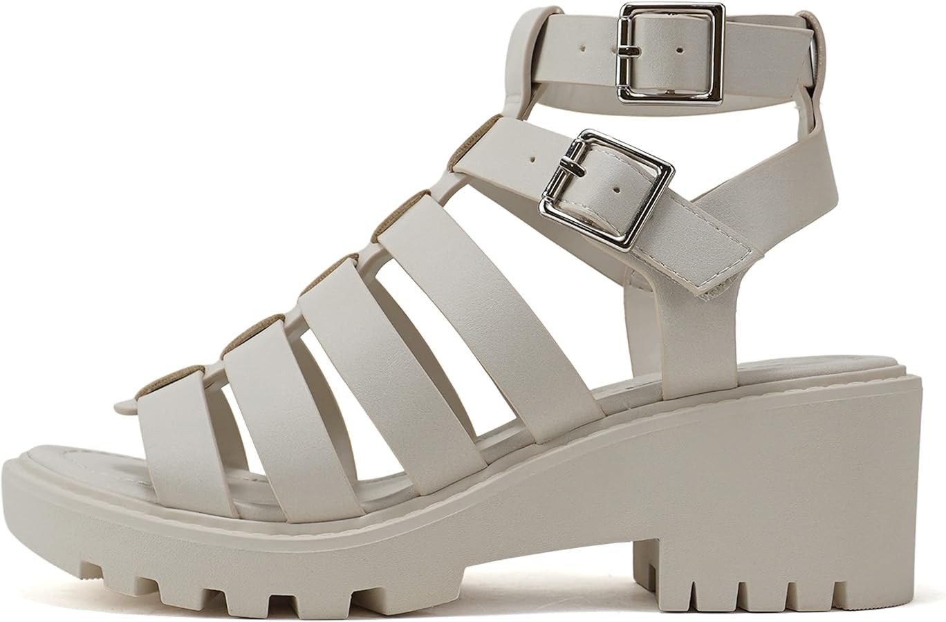 Soda “Rebirth” ~ Women Open Toe Fisherman Multi Strap Buckle Lug Sole Low Block Heeled Sandal... | Amazon (US)