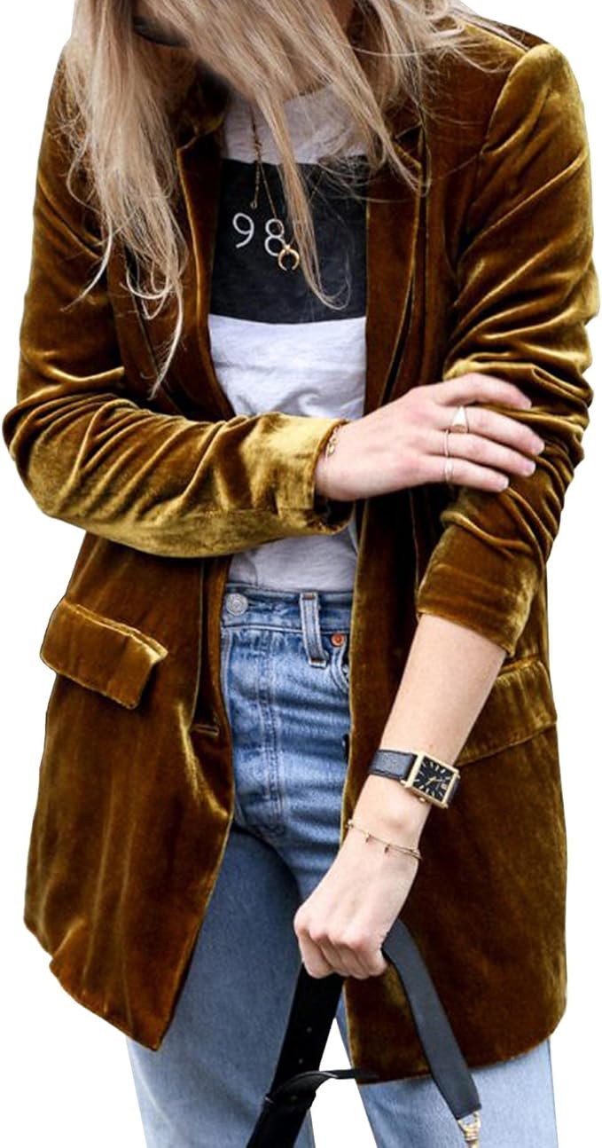 SEMATOMALA Women's Solid Long Sleeve Velvet Blazer Jacket Suit Open Front Cardigan Coat with Pock... | Amazon (US)