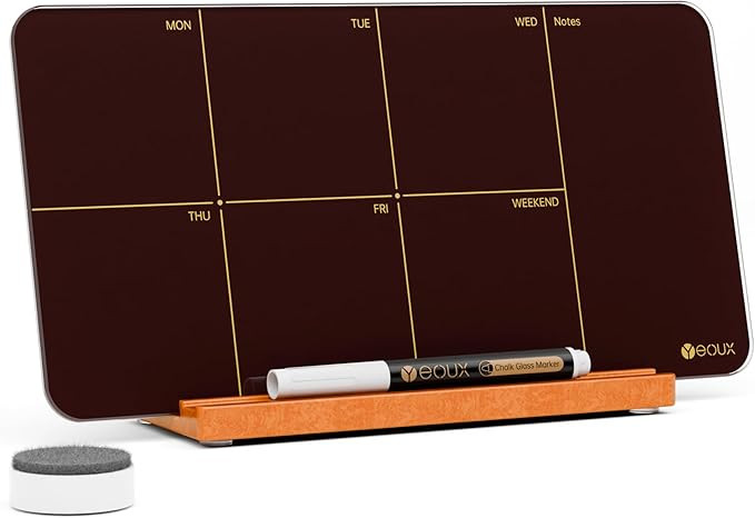Desk Weekly Glass Dry Erase Board with Detachable Wood Stand, Burgundy Red, Small Desktop Calenda... | Amazon (US)