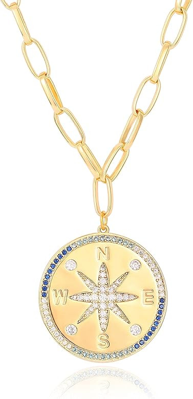 Aobei Pearl 18K Gold Moon Star Lion Evil Eye Love Heart Pendant Necklace Medallion Paperclip Chia... | Amazon (US)