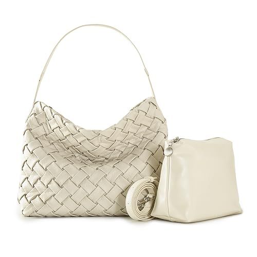 Woven Bag with Purse Set for Women, Vegan Leather Tote Bag Handmade Shoulder Bag Top-handle Handb... | Amazon (US)