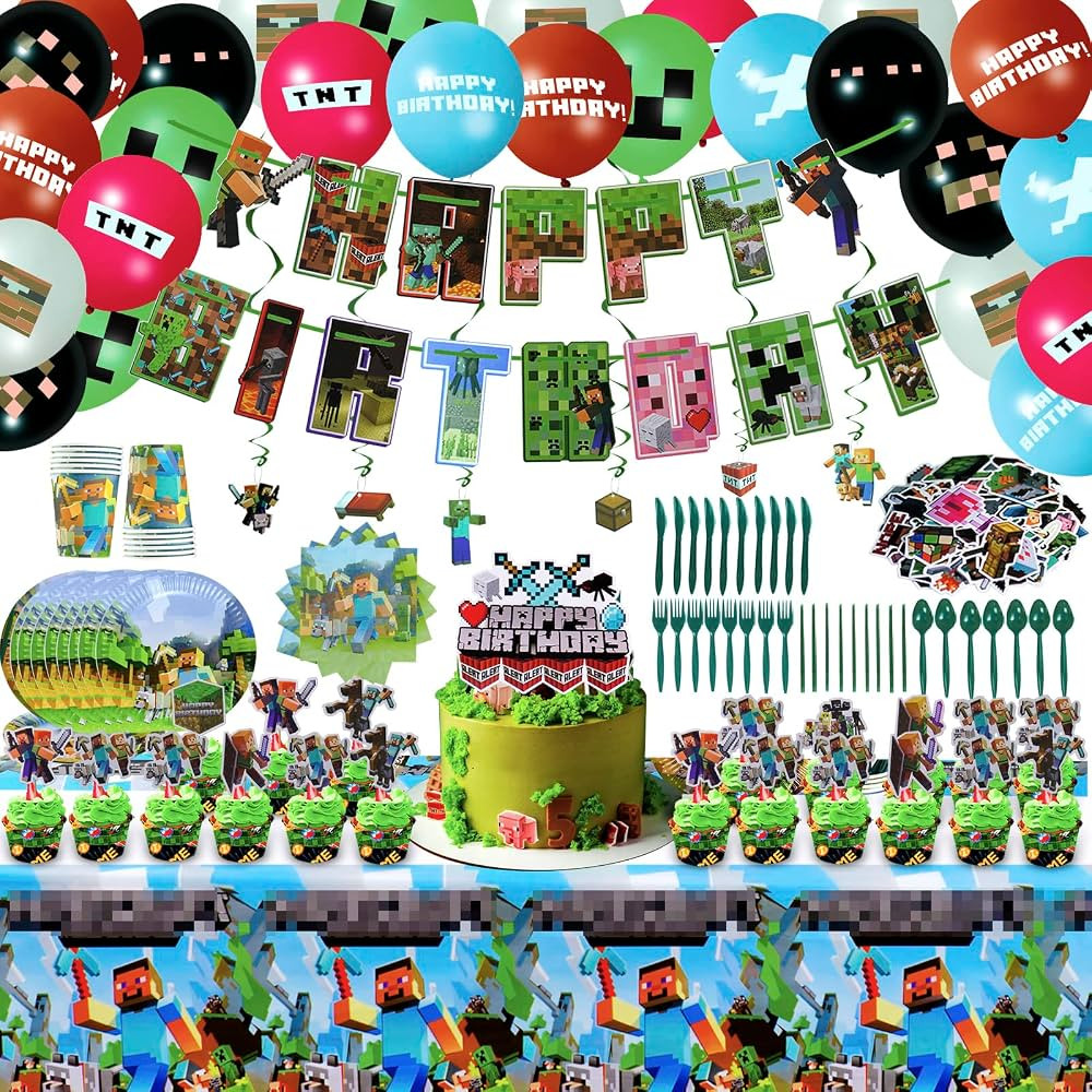 Mine Crafting Birthday Party Supplies - 221 Pcs Pixel Miner Theme Birthday Party Decorations Cont... | Amazon (US)