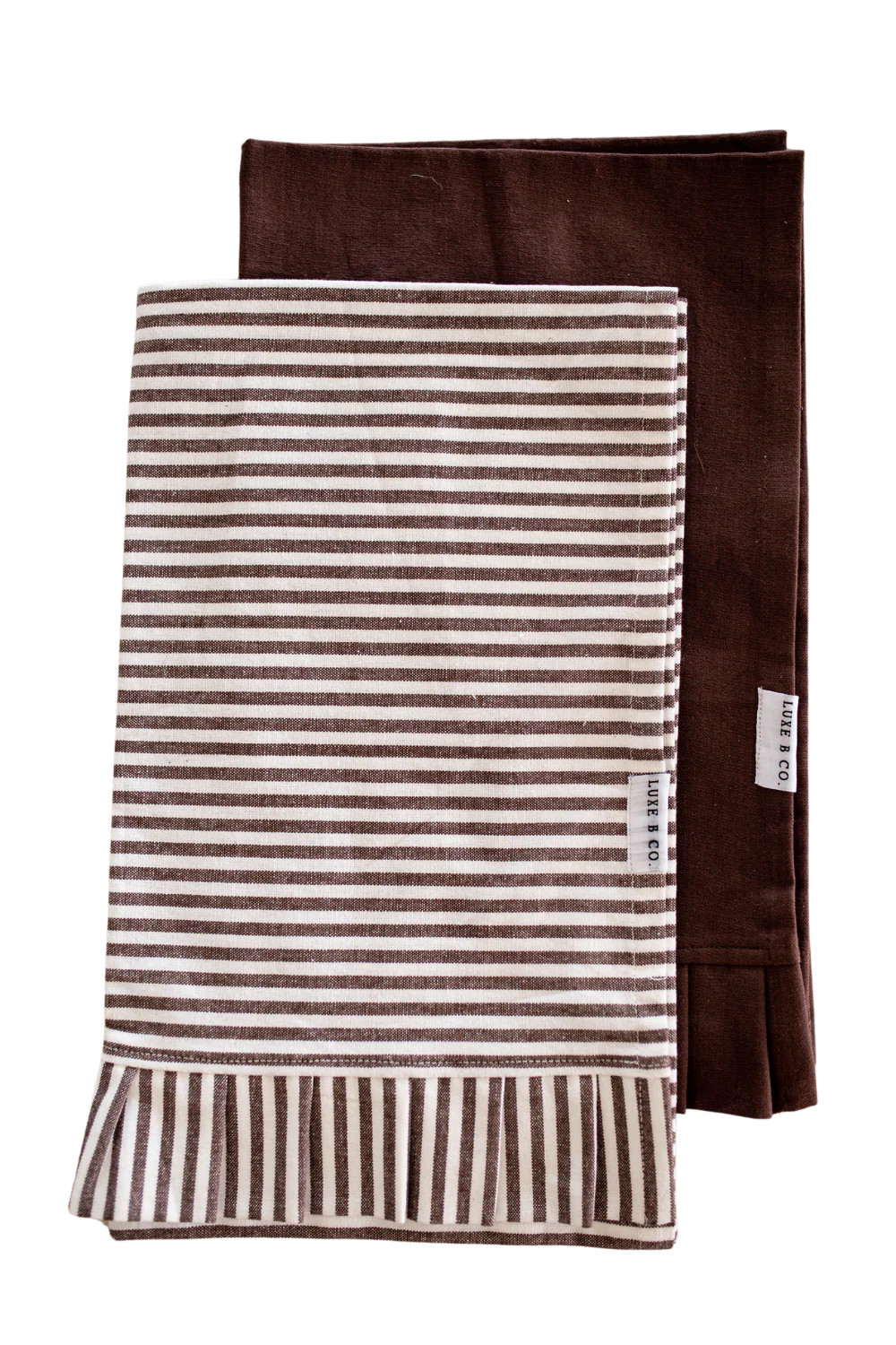 Brown & White Stripes Ruffle Kitchen Dish Towel | Luxe B Co