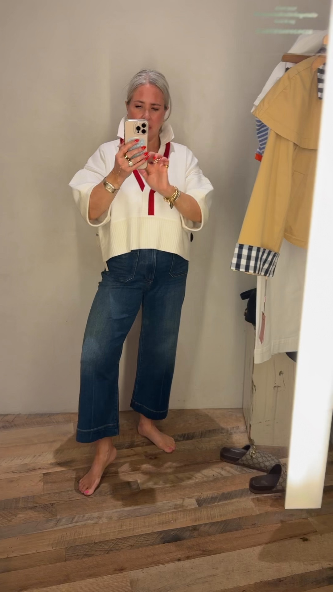 White sweater paired with the jeans. Code WANDA20 saves 20% 

#LTKWatchNow #LTKSpringSale #LTKOver40