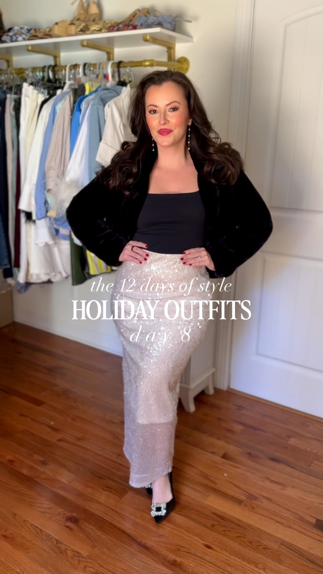 Fur & sparkles are a great combo for holiday party outfits! Also a pretty New Year’s Eve outfit 
Black faux fur coat (S)
Champagne sequin midi skirt (M)
Ivory sequin midi skirt 

#LTKSeasonal #LTKHoliday #LTKFindsUnder100